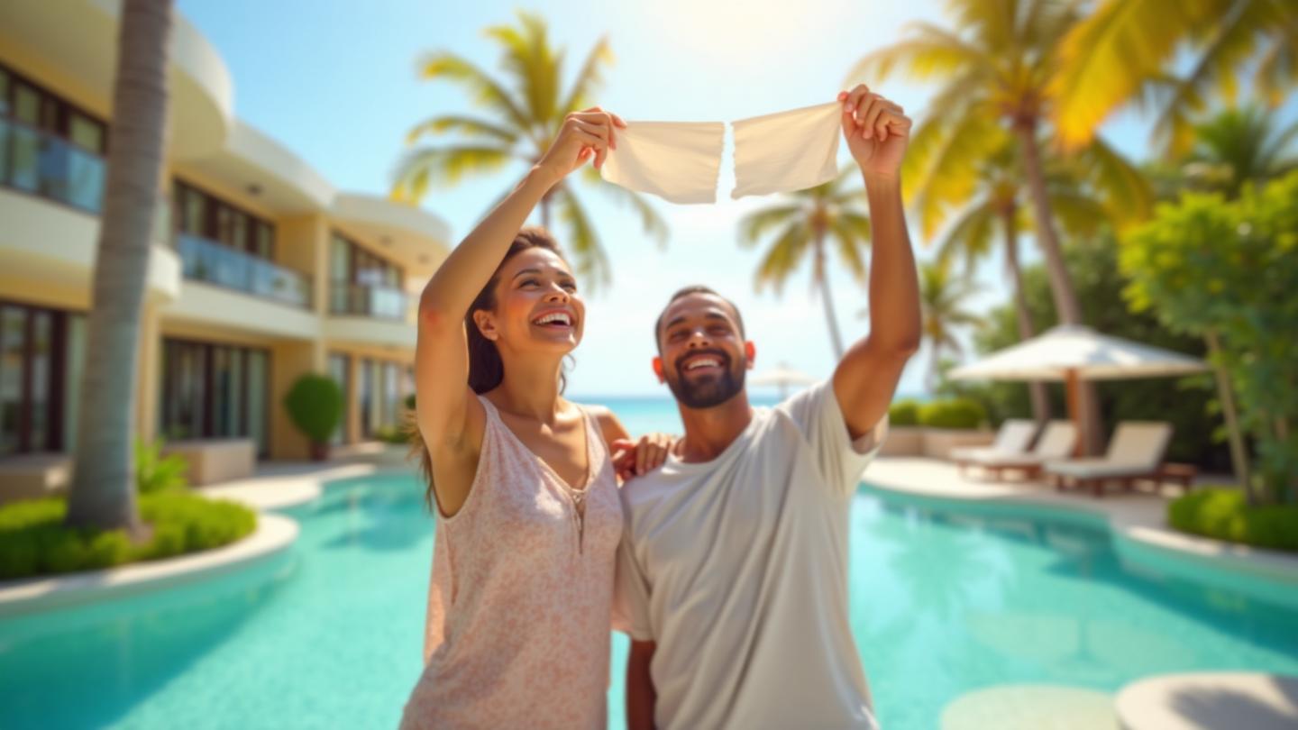 Happy couple free from timeshare